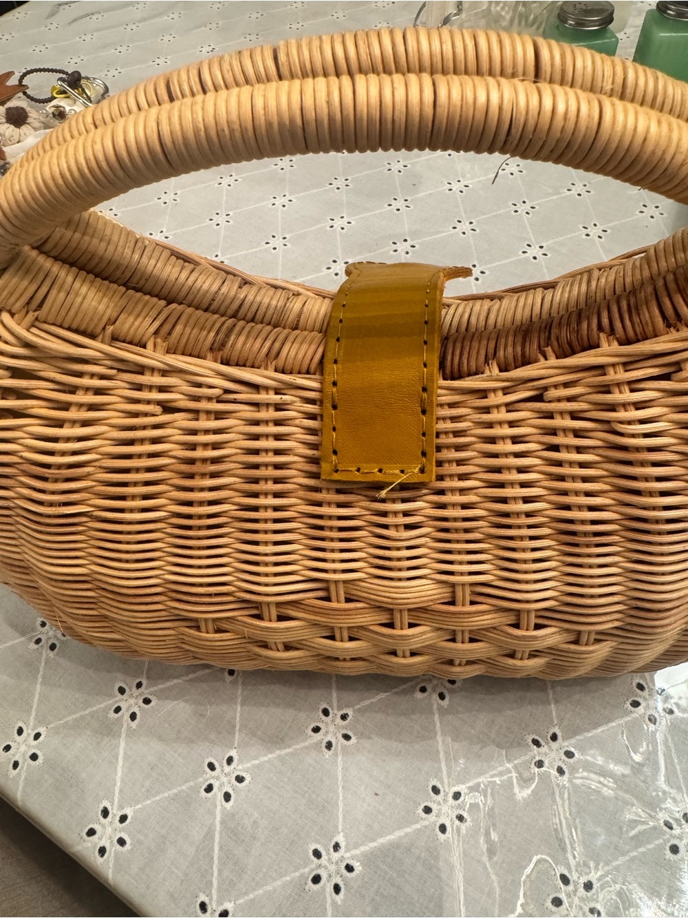 Woven Straw Satchel with Mustard Leather Tab - Picture 2 of 2